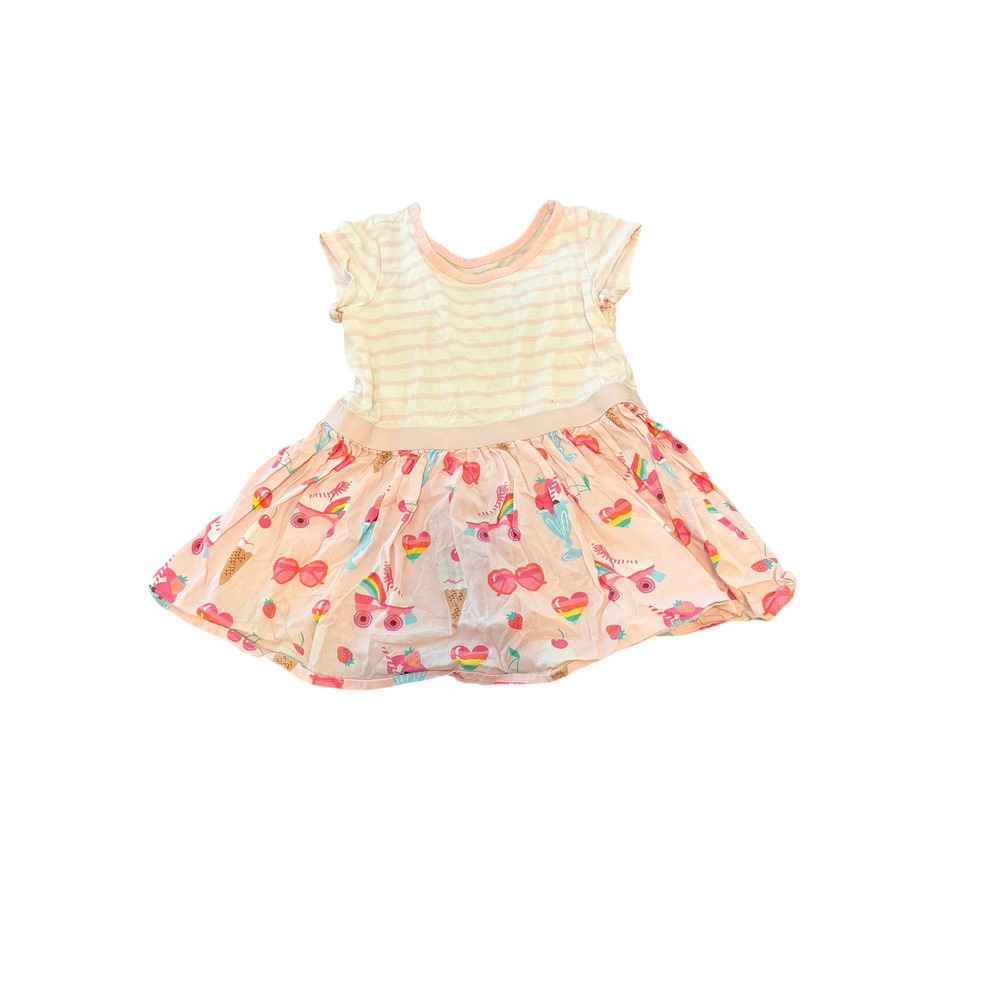The Childrens Place Baby Girls Pink Striped Roller Skate Dress 12-18M